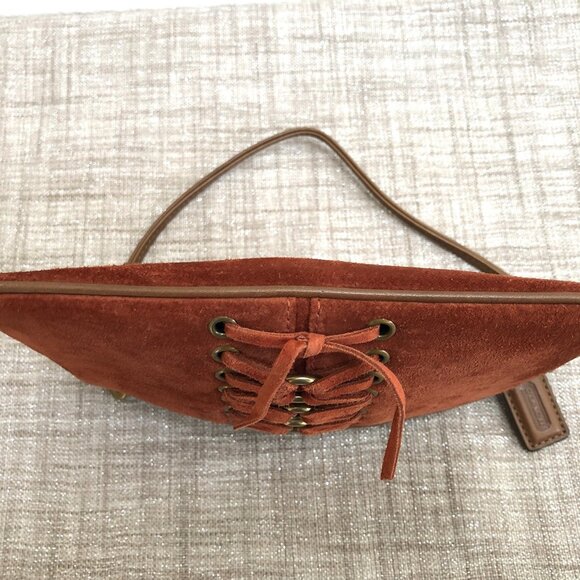 SOLD ~ Vintage Coach Corset Laced Wristlet 7139 Rust Suede and Brown Leather EUC - Picture 4 of 10